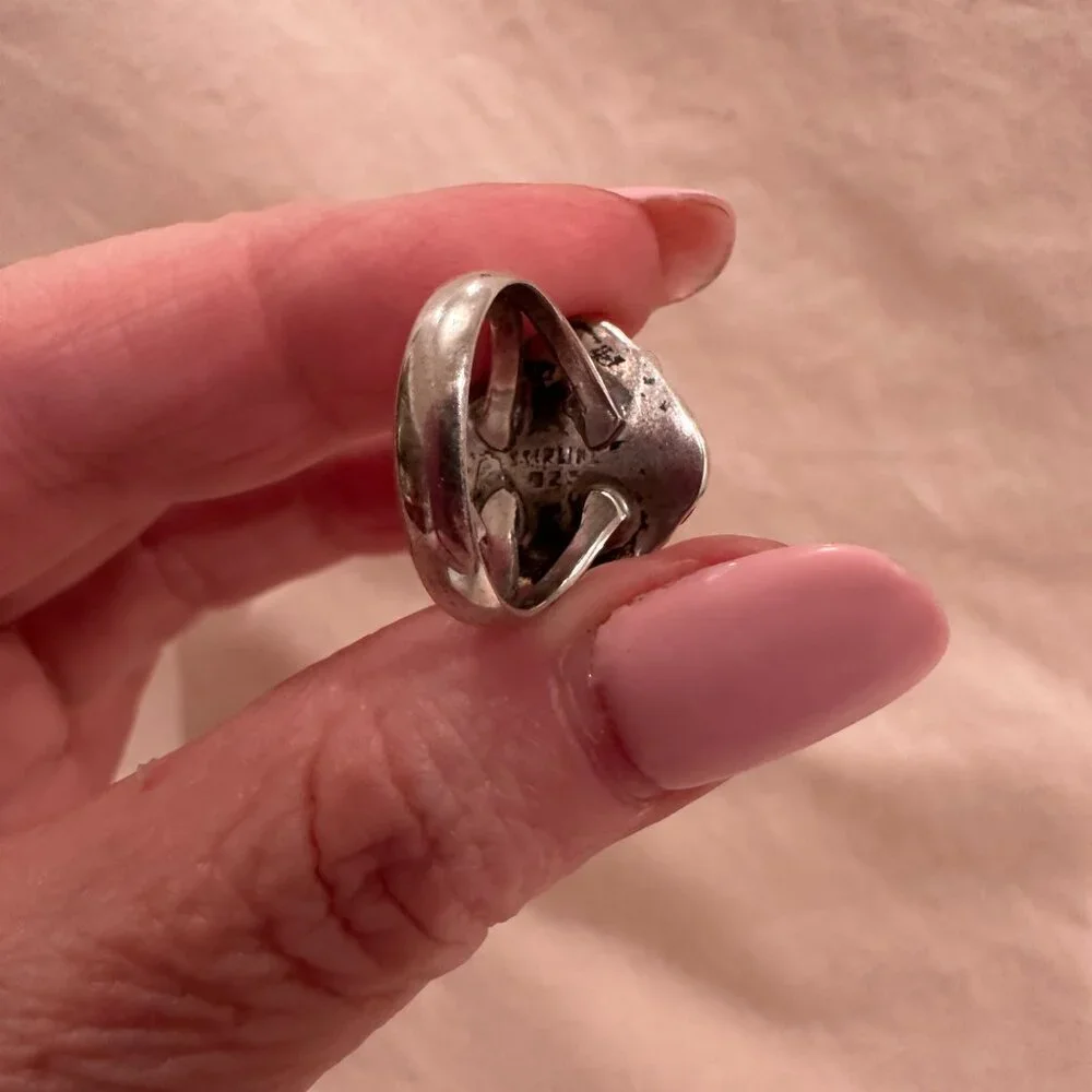 Abalone Shell Sterling Silver Native American Made Butterfly Ring - Picture 2 of 2